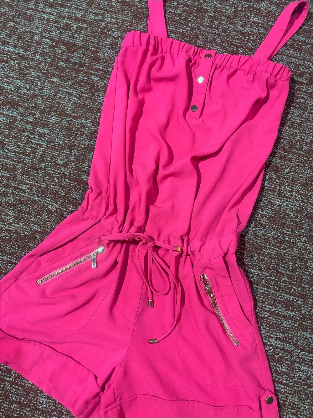 Cache neon pink romper removable strap military style gold tone hardware Xs